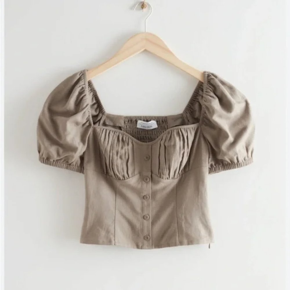 & Other Stories Linen Taupe Corset Style Top